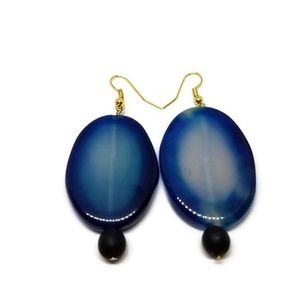 Blue oval earrings - NWOT - Handmade
